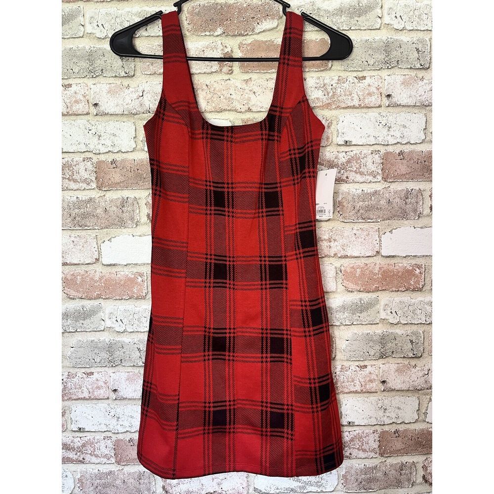 SO RD BLK Plaid Open Back Pinafore Dress XS NWT